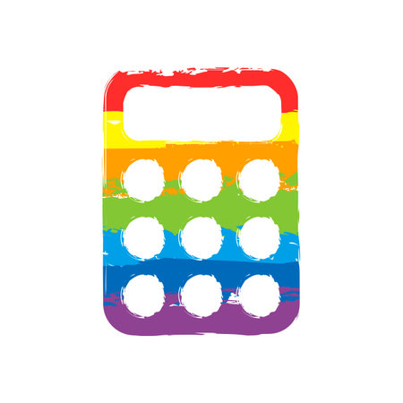 simple calculator icon. Drawing sign with LGBT style, seven colors of rainbow (red, orange, yellow, green, blue, indigo, violetのイラスト素材