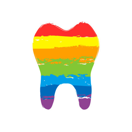 tooth. simple icon. Drawing sign with LGBT style, seven colors of rainbow (red, orange, yellow, green, blue, indigo, violetのイラスト素材