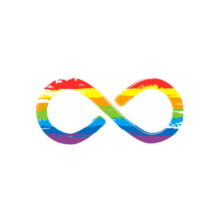 infinity symbol, simple icon. Drawing sign with LGBT style, seven colors of rainbow (red, orange, yellow, green, blue, indigo, violetのイラスト素材