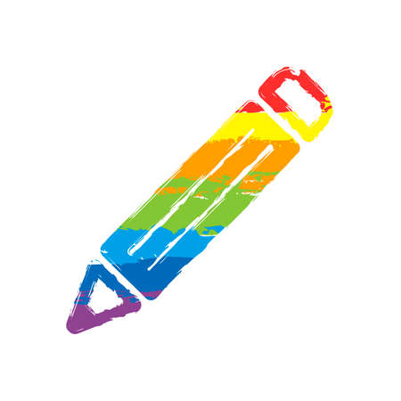 simple pencil symbol. Drawing sign with LGBT style, seven colors of rainbow (red, orange, yellow, green, blue, indigo, violetのイラスト素材