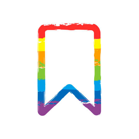 simple outline bookmark. Drawing sign with LGBT style, seven colors of rainbow (red, orange, yellow, green, blue, indigo, violetのイラスト素材