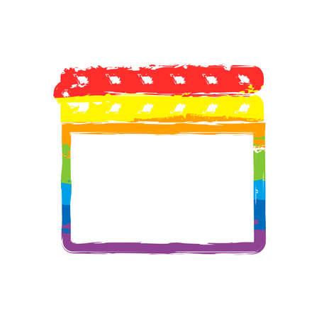 Film clap board cinema close icon. Drawing sign with LGBT style, seven colors of rainbow red, orange, yellow, green, blue, indigo, violetのイラスト素材