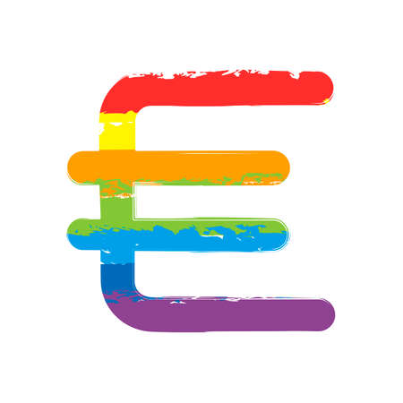 euro symbol, simple icon. Drawing sign with LGBT style, seven colors of rainbow (red, orange, yellow, green, blue, indigo, violetのイラスト素材