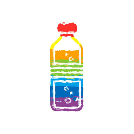 bottle of water with bubbles. simple single icon. Drawing sign with LGBT style, seven colors of rainbow (red, orange, yellow, green, blue, indigo, violetのイラスト素材