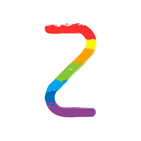 Number two, numeral, simple letter. Drawing sign with LGBT style, seven colors of rainbow (red, orange, yellow, green, blue, indigo, violetのイラスト素材
