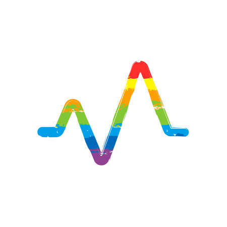 cardiac pulse line. simple single icon. one line style. Drawing sign with LGBT style, seven colors of rainbow (red, orange, yellow, green, blue, indigo, violetのイラスト素材