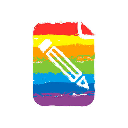 Paper and pencil icon. Drawing sign with LGBT style, seven colors of rainbow (red, orange, yellow, green, blue, indigo, violetのイラスト素材