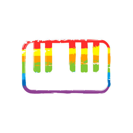 Piano keyboard icon. Drawing sign with LGBT style, seven colors of rainbow (red, orange, yellow, green, blue, indigo, violetのイラスト素材
