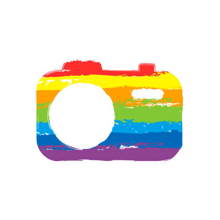 Simple photo camera. Technology icon. Drawing sign with LGBT style, seven colors of rainbow (red, orange, yellow, green, blue, indigo, violetのイラスト素材