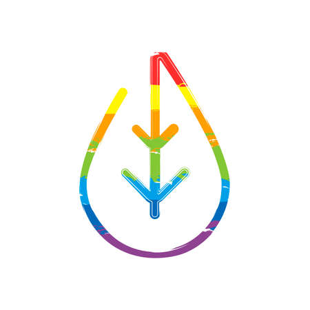 Simple leaf. Linear icon, thin outline. Drawing sign with LGBT style, seven colors of rainbow (red, orange, yellow, green, blue, indigo, violetのイラスト素材