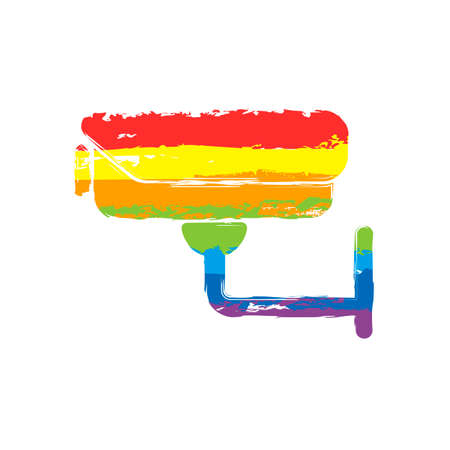 Security camera. Technology icon. Drawing sign with LGBT style, seven colors of rainbow (red, orange, yellow, green, blue, indigo, violetのイラスト素材