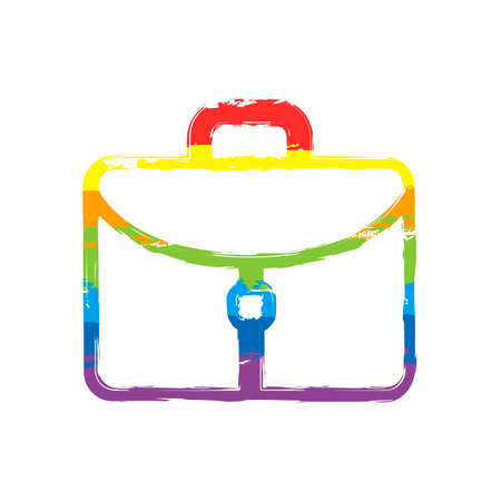 Briefcase, office bag. Drawing sign with LGBT style, seven colors of rainbow (red, orange, yellow, green, blue, indigo, violetのイラスト素材