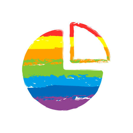 Business pie chart icon. Drawing sign with LGBT style, seven colors of rainbow (red, orange, yellow, green, blue, indigo, violetのイラスト素材