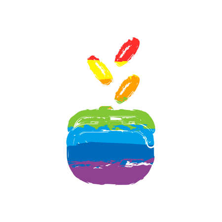 Purse and falling coins. Drawing sign with LGBT style, seven colors of rainbow (red, orange, yellow, green, blue, indigo, violetのイラスト素材