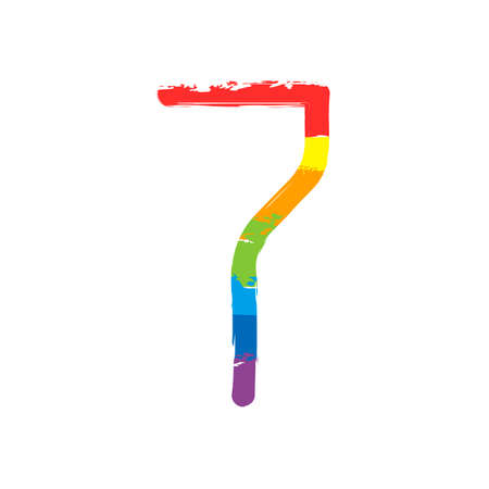 Number 7, numeral, seventh. Drawing sign with LGBT style, seven colors of rainbow (red, orange, yellow, green, blue, indigo, violetのイラスト素材