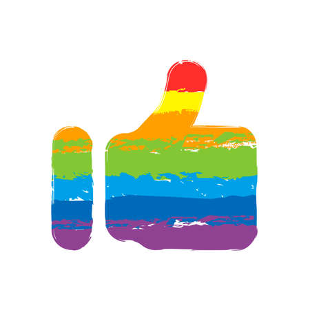 Simple like icon. Social symbol. Drawing sign with LGBT style, seven colors of rainbow (red, orange, yellow, green, blue, indigo, violetのイラスト素材