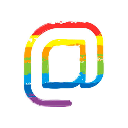 E-mail symbol, internet mail icon. Linear, thin outline. Drawing sign with LGBT style, seven colors of rainbow (red, orange, yellow, green, blue, indigo, violetのイラスト素材