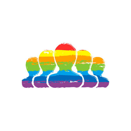 Team, few person. Drawing sign with LGBT style, seven colors of rainbow (red, orange, yellow, green, blue, indigo, violetのイラスト素材