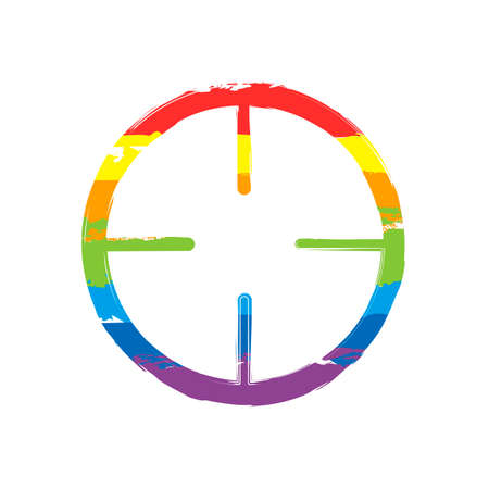 Simple target icon. Drawing sign with LGBT style, seven colors of rainbow (red, orange, yellow, green, blue, indigo, violetのイラスト素材