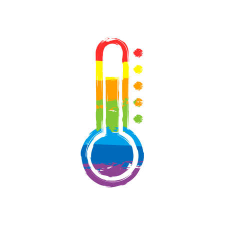 Simple thermometer icon. Drawing sign with LGBT style, seven colors of rainbow (red, orange, yellow, green, blue, indigo, violetのイラスト素材