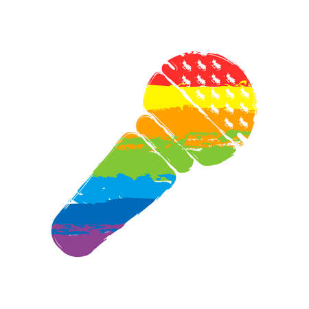Hands microphone icon. Drawing sign with LGBT style, seven colors of rainbow (red, orange, yellow, green, blue, indigo, violetのイラスト素材