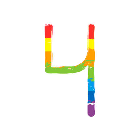Number 4, numeral, fourth. Drawing sign with LGBT style, seven colors of rainbow (red, orange, yellow, green, blue, indigo, violetのイラスト素材