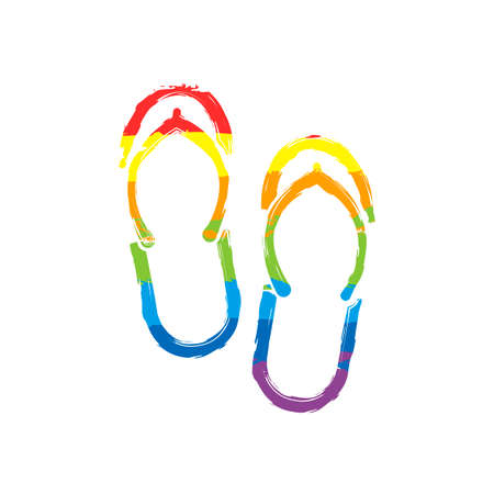 Beach slippers. Flip flops icon. Drawing sign with LGBT style, seven colors of rainbow (red, orange, yellow, green, blue, indigo, violetのイラスト素材