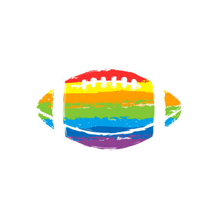 American Football logo. Simple rugby ball icon. Drawing sign with LGBT style, seven colors of rainbow (red, orange, yellow, green, blue, indigo, violetのイラスト素材