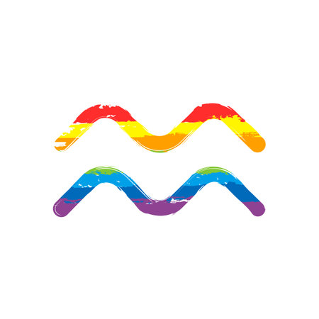 Astrological sign. Aquarius simple icon. Drawing sign with LGBT style, seven colors of rainbow (red, orange, yellow, green, blue, indigo, violetのイラスト素材
