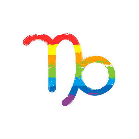 Astrological sign. Capricorn simple icon. Drawing sign with LGBT style, seven colors of rainbow (red, orange, yellow, green, blue, indigo, violetのイラスト素材