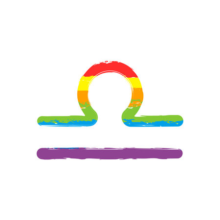 Astrological sign. Libra simple icon. Drawing sign with LGBT style, seven colors of rainbow (red,...