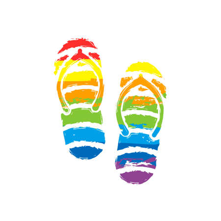Beach slippers. Flip flops icon. Drawing sign with LGBT style, seven colors of rainbow (red, orange, yellow, green, blue, indigo, violetのイラスト素材