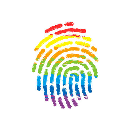 Fingerprint. Simple icon for logo or app. Drawing sign with LGBT style, seven colors of rainbow (red, orange, yellow, green, blue, indigo, violetのイラスト素材