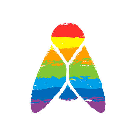 Silhouette of fly. Insect, nature icon. Drawing sign with LGBT style, seven colors of rainbow (red, orange, yellow, green, blue, indigo, violetのイラスト素材