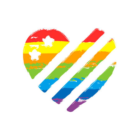 simple USA flag icon. Heart shape. Drawing sign with LGBT style, seven colors of rainbow (red, orange, yellow, green, blue, indigo, violetのイラスト素材