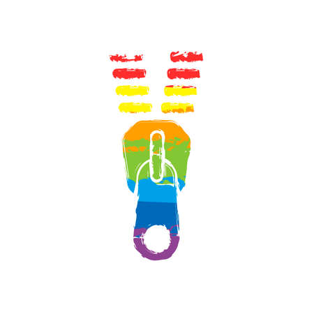 Zipper tool icon, Open state. Drawing sign with LGBT style, seven colors of rainbow (red, orange, yellow, green, blue, indigo, violetのイラスト素材