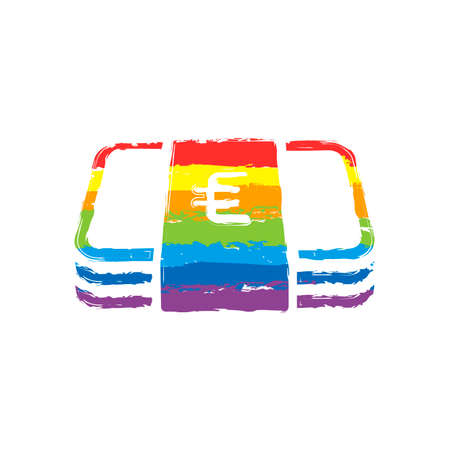 Pack of euro money or vouchers. Business icon. Drawing sign with LGBT style, seven colors of rainbow (red, orange, yellow, green, blue, indigo, violetのイラスト素材