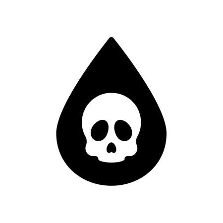 Drop of poison or acid with skull symbol. Icon of danger. Black icon on white backgroundのイラスト素材