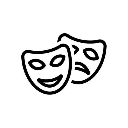Smile and sad masks, comedy and drama theater, opposite emotions. Linear outline icon. Black icon on white backgroundのイラスト素材