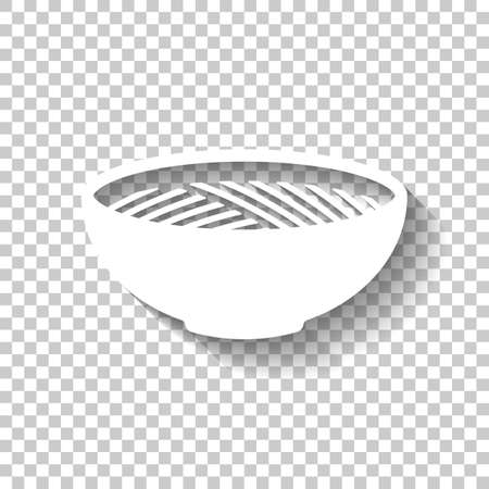 Bowl of noodles without chopsticks. Icon of asian or italian food. White icon with shadow on transparent backgroundのイラスト素材