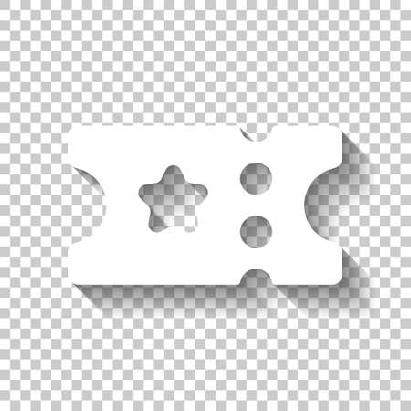 Ticket for cinema, bus or airplane. Coupon with stars, simple icon. White icon with shadow on transparent backgroundのイラスト素材