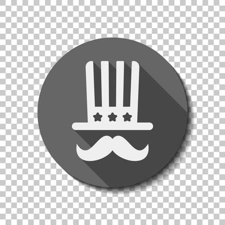 4 july, independence day. hat and mustache icon. flat icon, long shadow, circle, transparent grid. Badge or sticker styleのイラスト素材