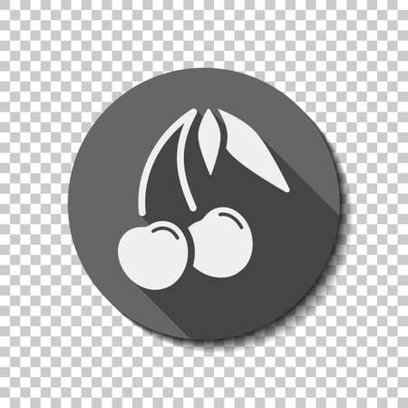Silhouette of cherry with leaves, nature icon. flat icon, long shadow, circle, transparent grid. Badge or sticker styleのイラスト素材