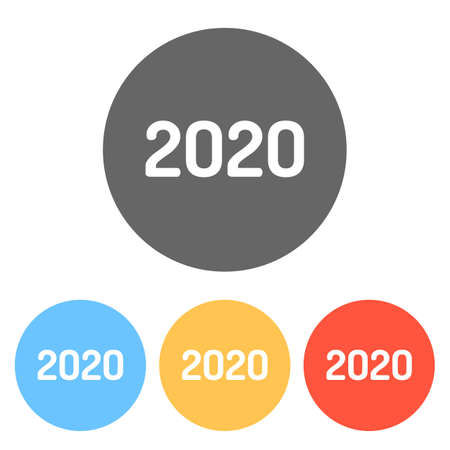 2020 number icon. Happy New Year. Set of white icons on colored circlesのイラスト素材
