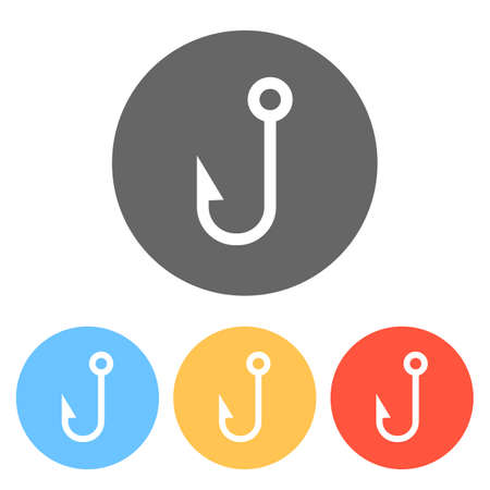 Fishing hook. Simple icon. Set of white icons on colored circlesのイラスト素材