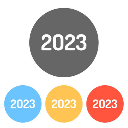 2023 number icon. Happy New Year. Set of white icons on colored circlesのイラスト素材