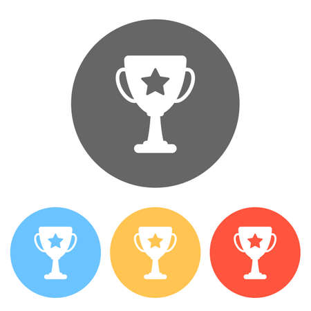 Champions cup with star. Simple icon. Set of white icons on colored circlesのイラスト素材