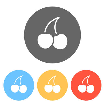 Silhouette of cherry, nature icon. Set of white icons on colored circlesのイラスト素材