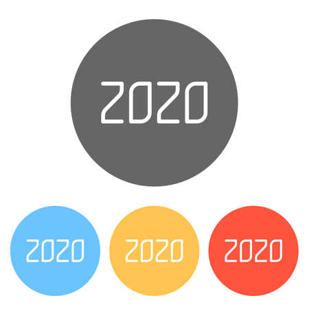 2020 number icon. Happy New Year. Set of white icons on colored circlesのイラスト素材