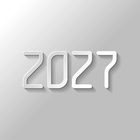 2027 number icon. Happy New Year. Paper style with shadow on gray backgroundのイラスト素材